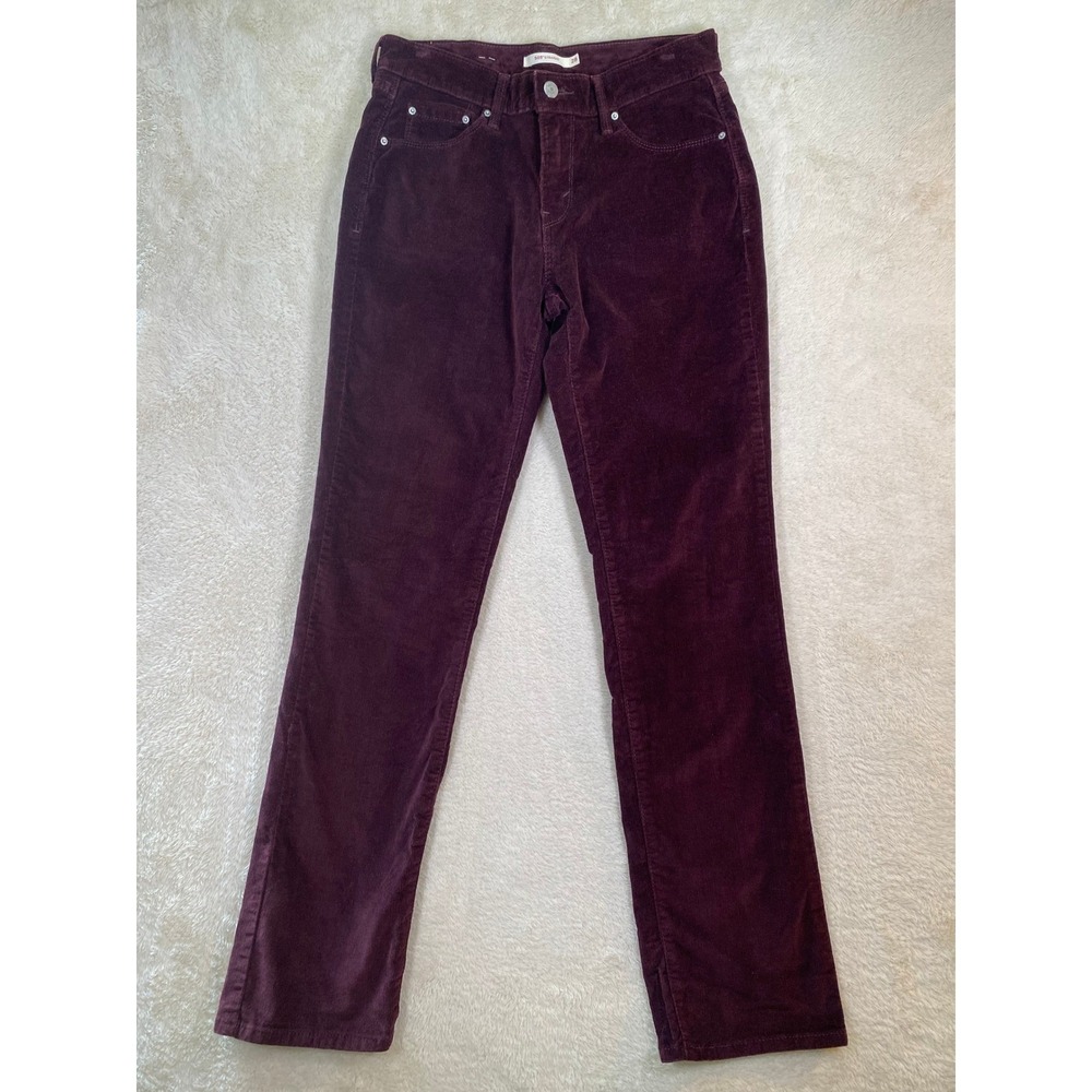 Levis 505 Straight Corduroy Pants Burgundy Wine Red Women's 28 Stretch